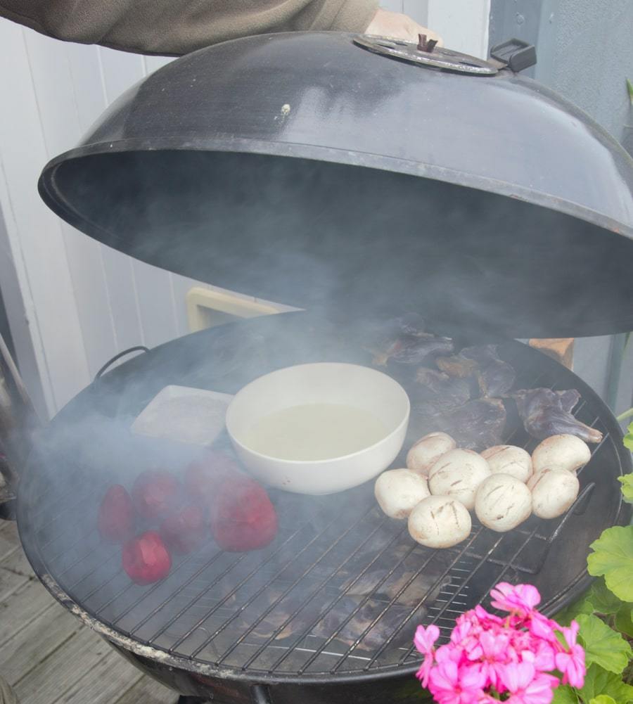 Cold smoking cream, salt, beetroot, mushrooms & wild duck