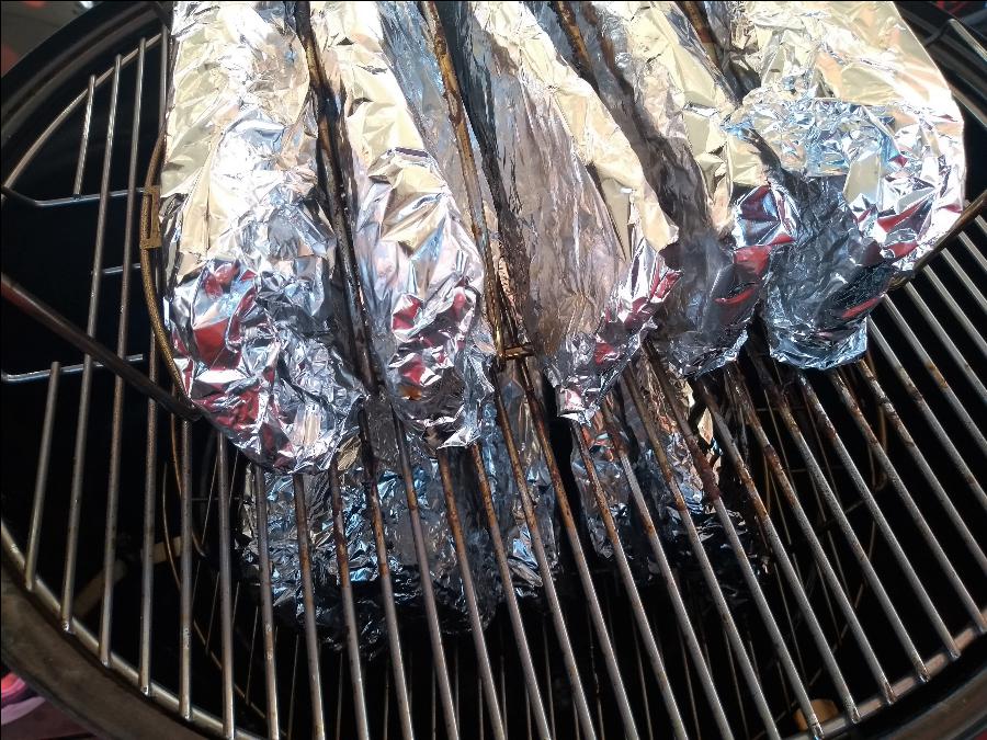 Racks of ribs on smoker large