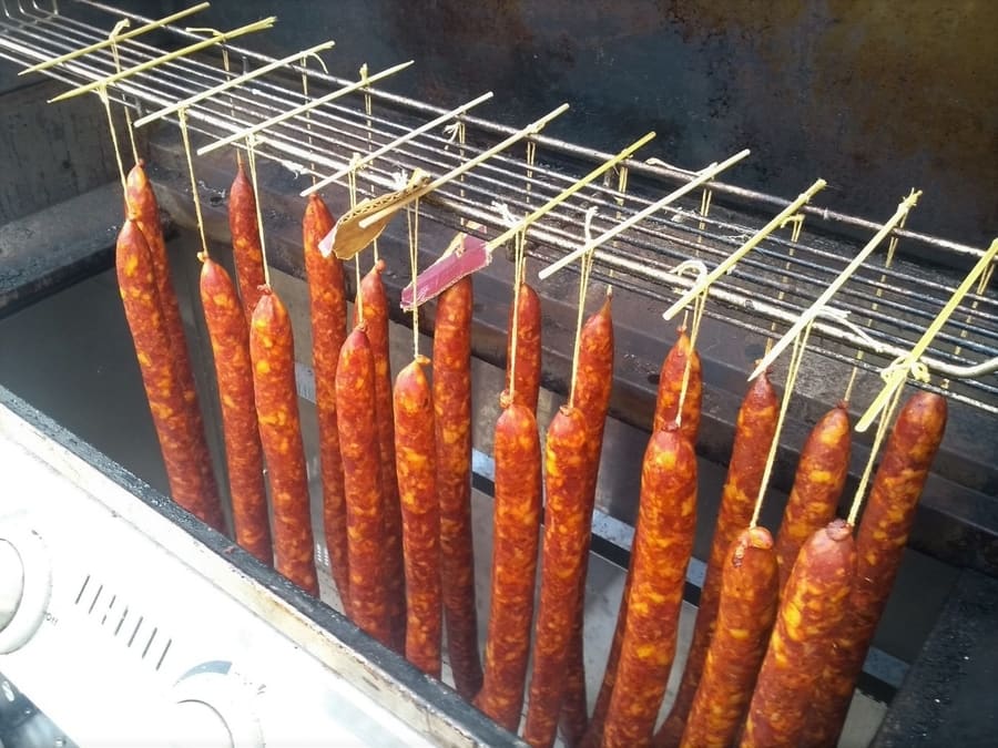 Cold smoking in gas grill bbq salami large