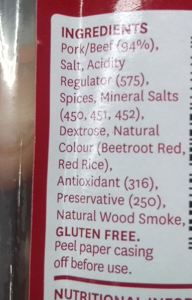 Salami package ingredients large